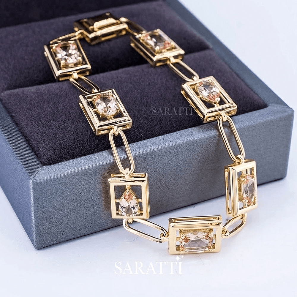 Natural Morganite Bracelet in 18K Yellow Gold Gold | Luxury Bracelet - SARATTI