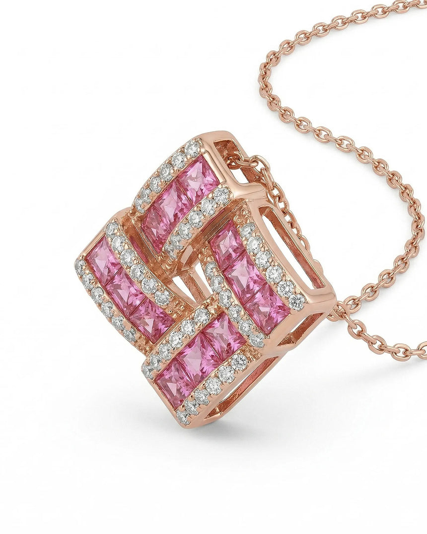 Natural Pink Sapphire geometric pendant necklace in rose vermeil | SARATTI
