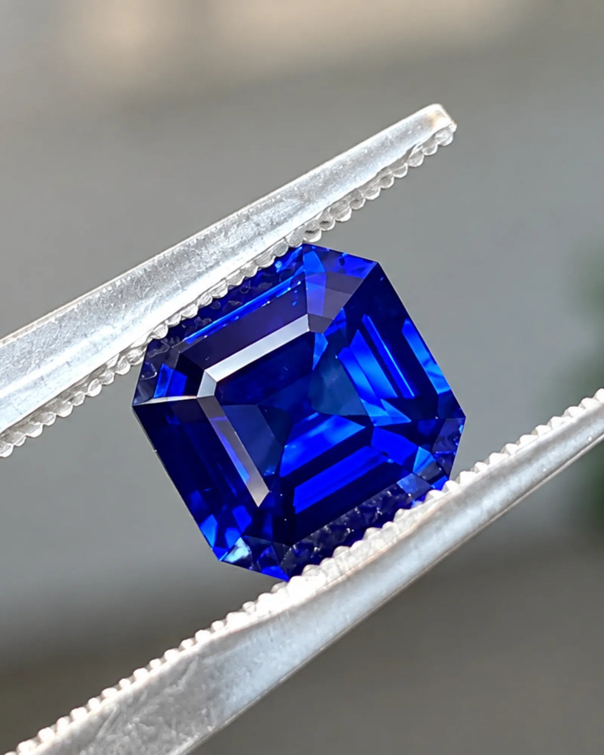 Natural Royal Blue Sapphire 2.08 carats octagonal step cut gemstone close-up | SARATTI