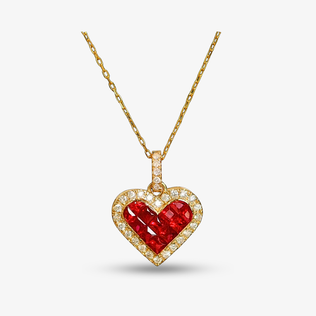 The Ruby Mosaic Heart - Ruby and Diamond Necklace - Saratti Jewelry