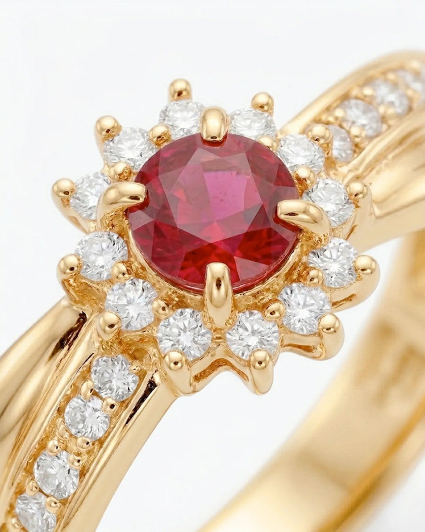 Natural Ruby and Diamond Ring in 18K Yellow Gold | SARATTI