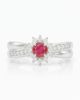 Natural Ruby and Diamond Statement Ring in 18K White Gold | SARATTI