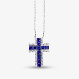 The Celestial Cross - Blue Sapphire and Diamond Necklace