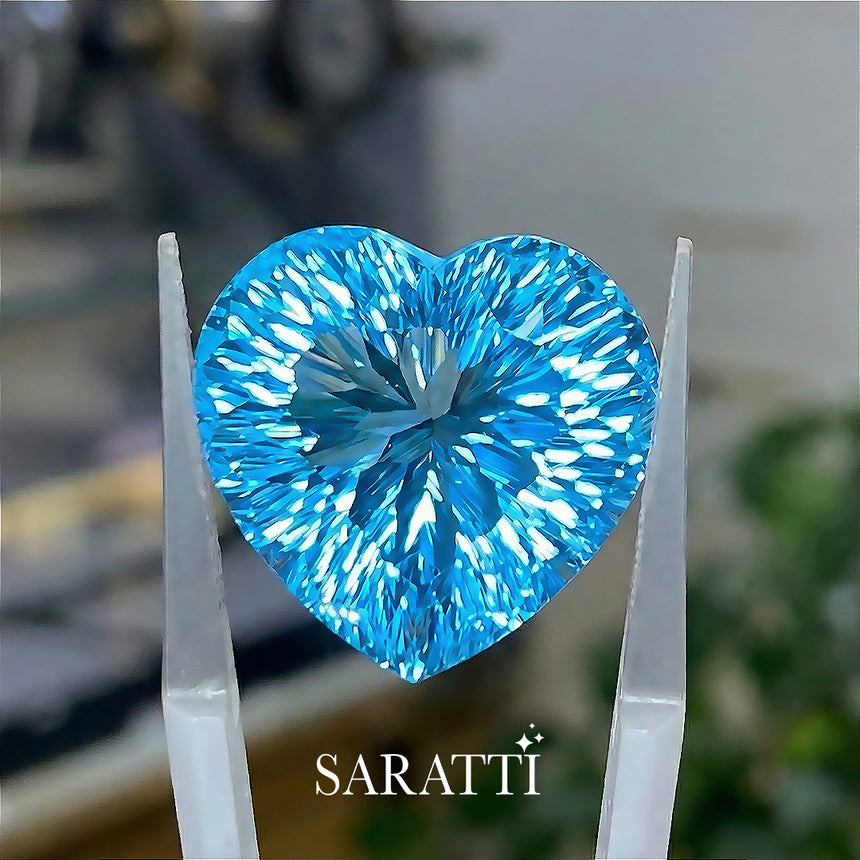 Natural Swiss Blue Topaz 47.93 carat heart cut gemstone | SARATTI