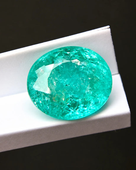 Natural Tourmaline 3.92ct oval gemstone close-up showing neon greenish blue colour | SARATTI