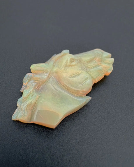 Natural White Opal horse-head carving with polished facial details | SARATTI