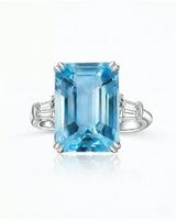 Natural aquamarine ring with 7 carat emerald cut center in 18K white gold | SARATTI