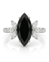 Natural black marquise diamond butterfly ring front view in platinum | SARATTI