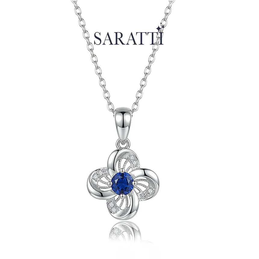 Natural blue sapphire necklace with floral loop pendant design | SARATTI
