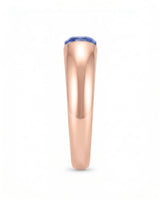 Natural blue sapphire solitaire ring with architectural cushion cut design in 18K rose gold | SARATTI