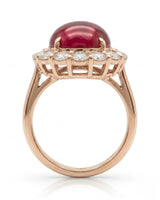 Natural cabochon ruby ring with brilliant round diamonds in rose gold | SARATTI