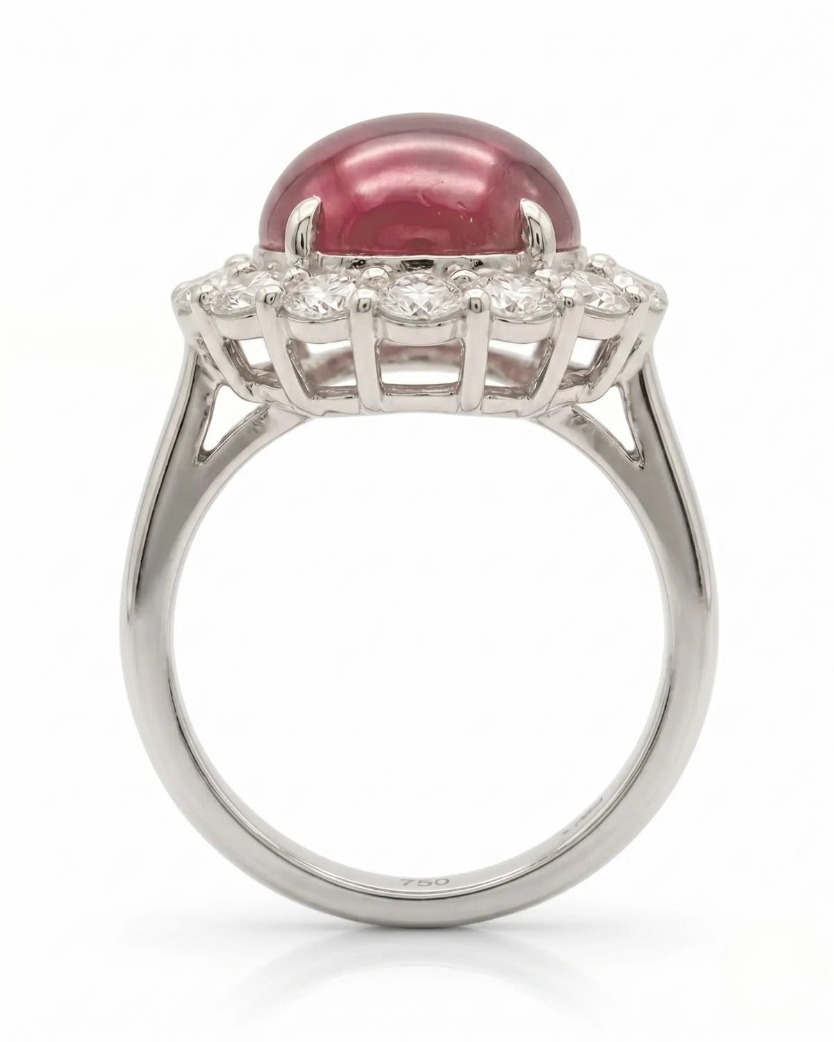 Natural cabochon ruby ring with brilliant round diamonds in white gold - SARATTI