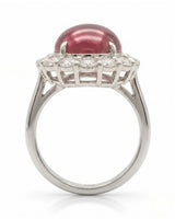 Natural cabochon ruby ring with brilliant round diamonds in white gold - SARATTI