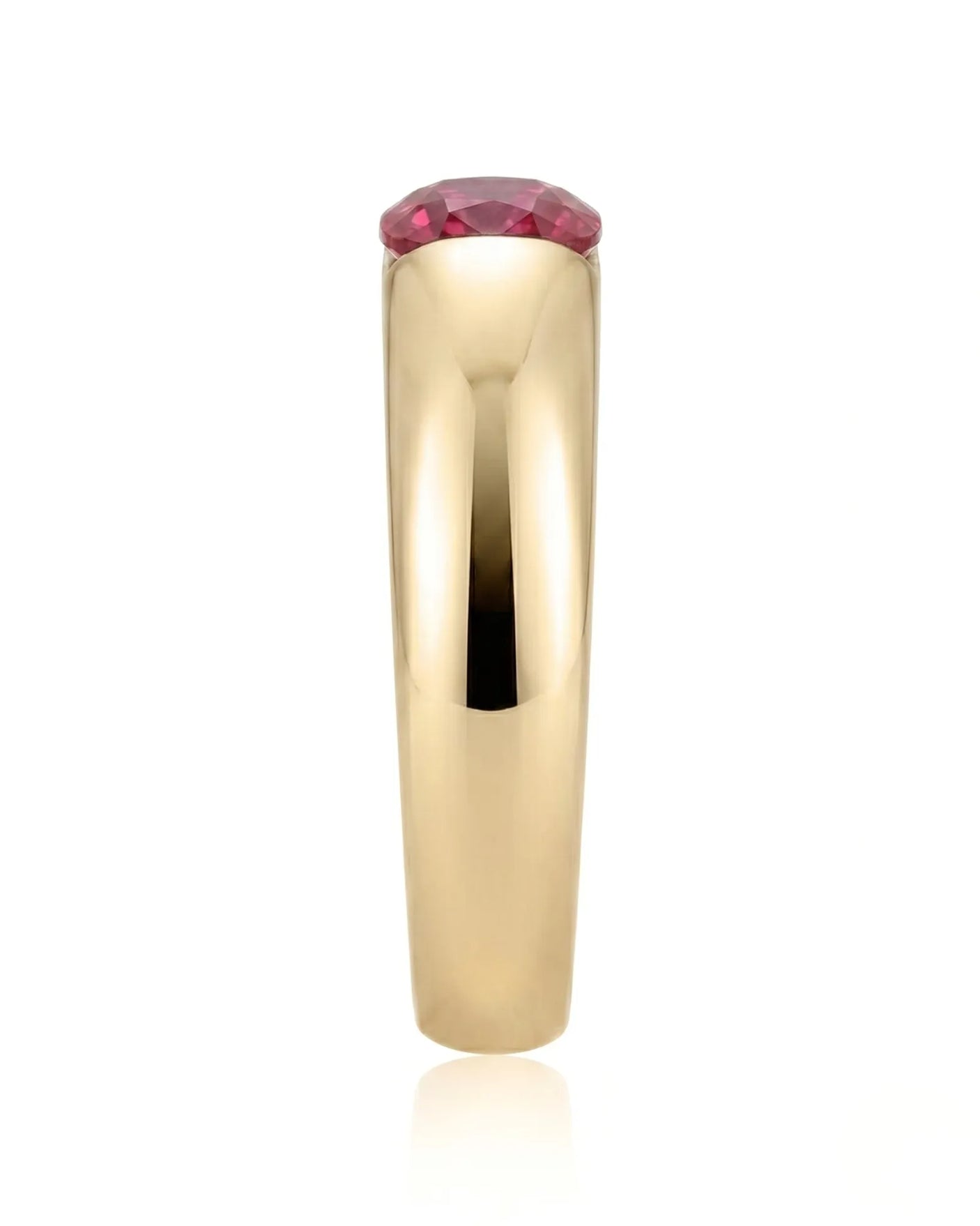 Natural cushion ruby ring with sleek diamond-free yellow gold band | SARATTI