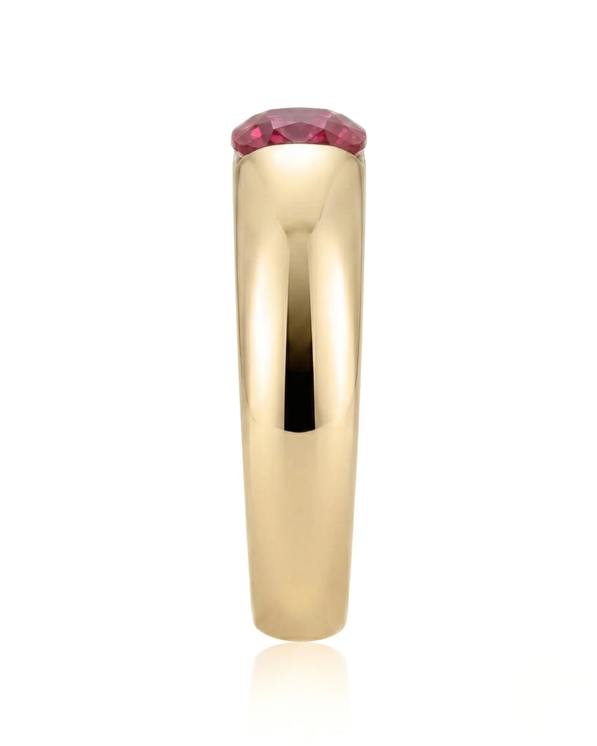Natural cushion ruby ring with sleek diamond-free yellow gold band | SARATTI