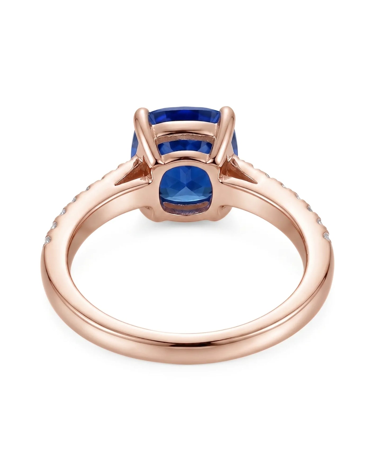 Natural cushion sapphire ring with delicate pavé diamonds in 18K rose gold | SARATTI