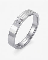 Natural diamond wedding band set with geometric detailing and brilliant accents in platinum craftsmanship | SARATTI