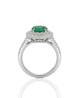 Natural emerald and diamond split shank statement ring in platinum | SARATTI