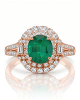 Natural emerald and diamond split shank statement ring in rose gold - SARATTI