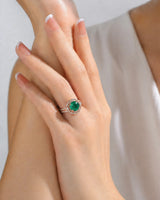 Natural emerald and diamond split shank statement ring in rose gold | SARATTI