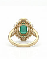 Natural emerald and round diamond vintage inspired ring in 18K Yellow Gold | SARATTI