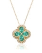 Natural emerald clover pendant necklace 0.80 carat pear cut emerald diamond halo 18k yellow gold trebol design | SARATTI