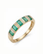 Natural emerald cut emerald and round diamond band in 18K Yellow Gold | SARATTI