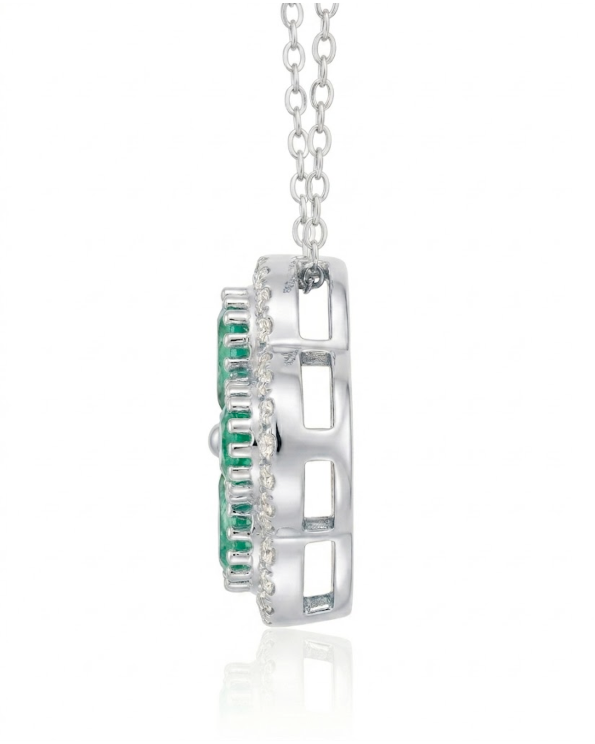 Natural emerald necklace 0.80ct clover pendant diamond halo emerald necklace platinum high jewelry piece | SARATTI