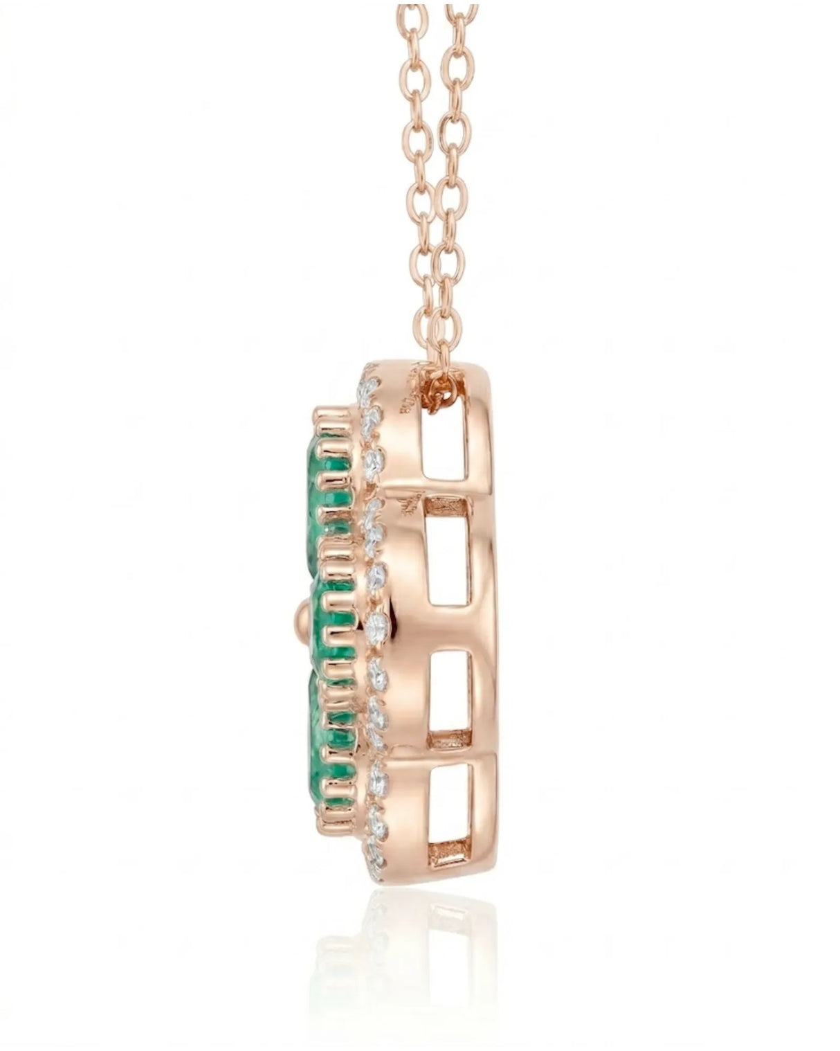 Natural emerald necklace 0.80ct clover pendant diamond halo emerald necklace rose gold luxury jewelry | SARATTI