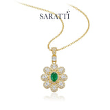 Natural emerald necklace with floral cluster pendant design | SARATTI
