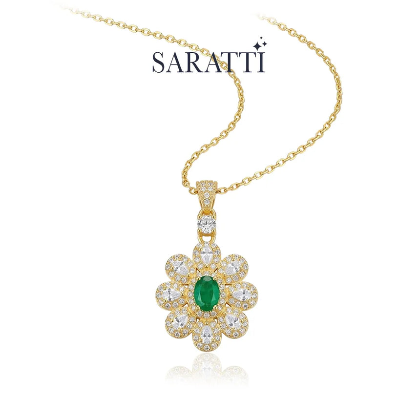 Natural emerald necklace with floral cluster pendant design | SARATTI
