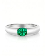 Natural emerald polished band ring in 18K white gold | SARATTI
