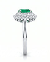 Natural emerald statement ring in 18K white gold | SARATTI
