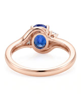 Natural oval blue sapphire ring with two diamond accents in 18K rose gold | SARATTI