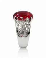Natural oval cabochon ruby ring with diamond details and white gold setting | SARATTI