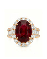 Natural oval ruby ring with bright diamonds and romantic rose gold setting - SARATTI