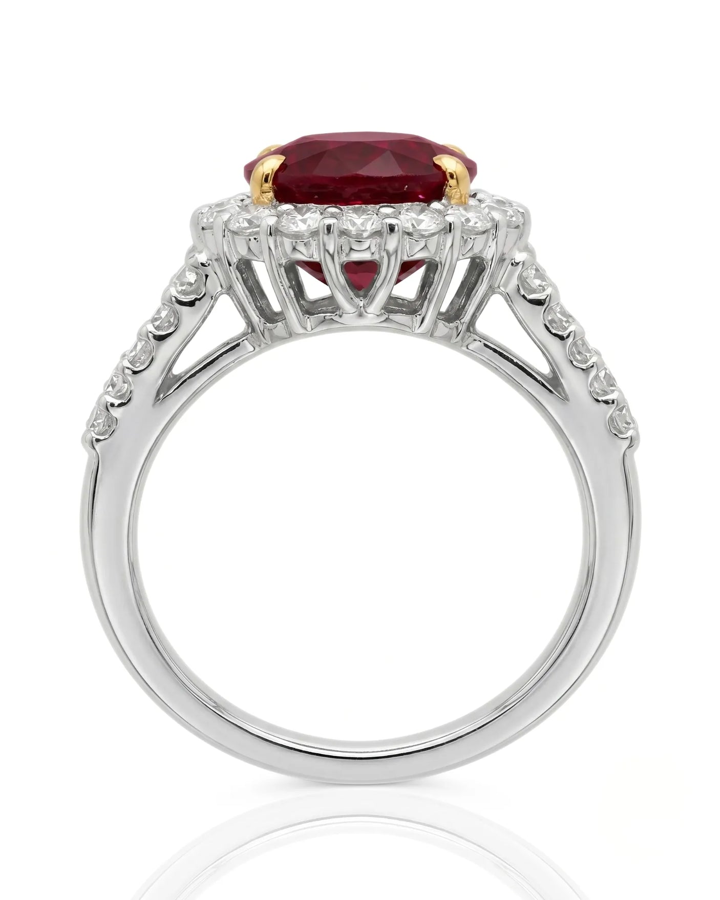 Natural oval ruby ring with bright diamonds and romantic two tone setting - SARATTI