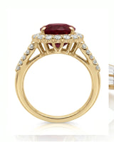 Natural oval ruby ring with bright diamonds and warm yellow gold setting - SARATTI