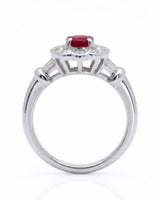 Natural oval ruby ring with brilliant diamonds and durable platinum setting | SARATTI