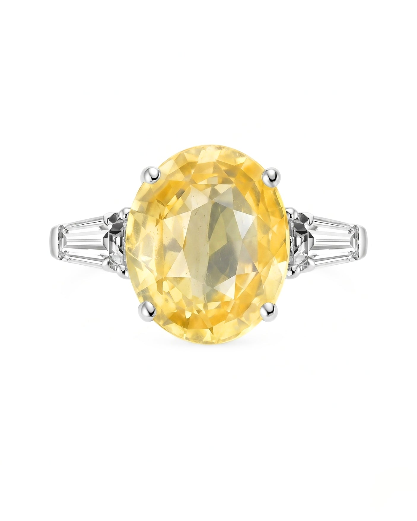 Natural oval yellow sapphire ring with bright diamond accents in 18K white gold | SARATTI