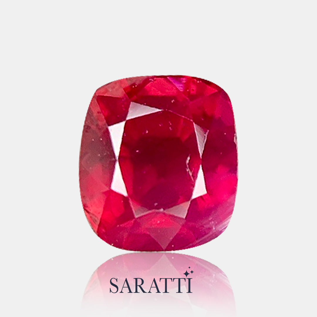  Natural pigeon blood ruby 1.49 carat cushion cut top view | SARATTI  