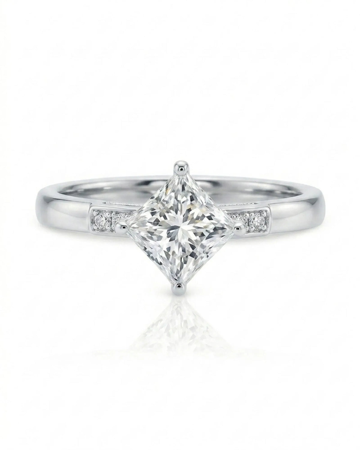 Natural princess cut diamond engagement ring side profile with open gallery in platinum | SARATTI