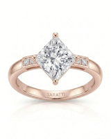 Natural princess cut diamond engagement ring side profile with open gallery in rose gold | SARATTI