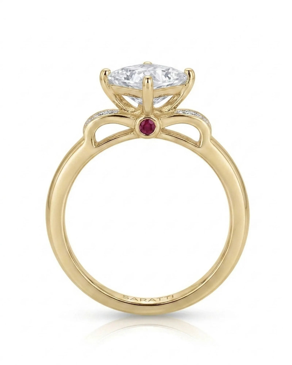 Natural princess cut diamond engagement ring side profile with open gallery in yellow gold | SARATTI