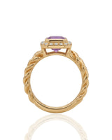 Natural purple sapphire statement ring with diamond halo in 18K Yellow Gold | SARATTI