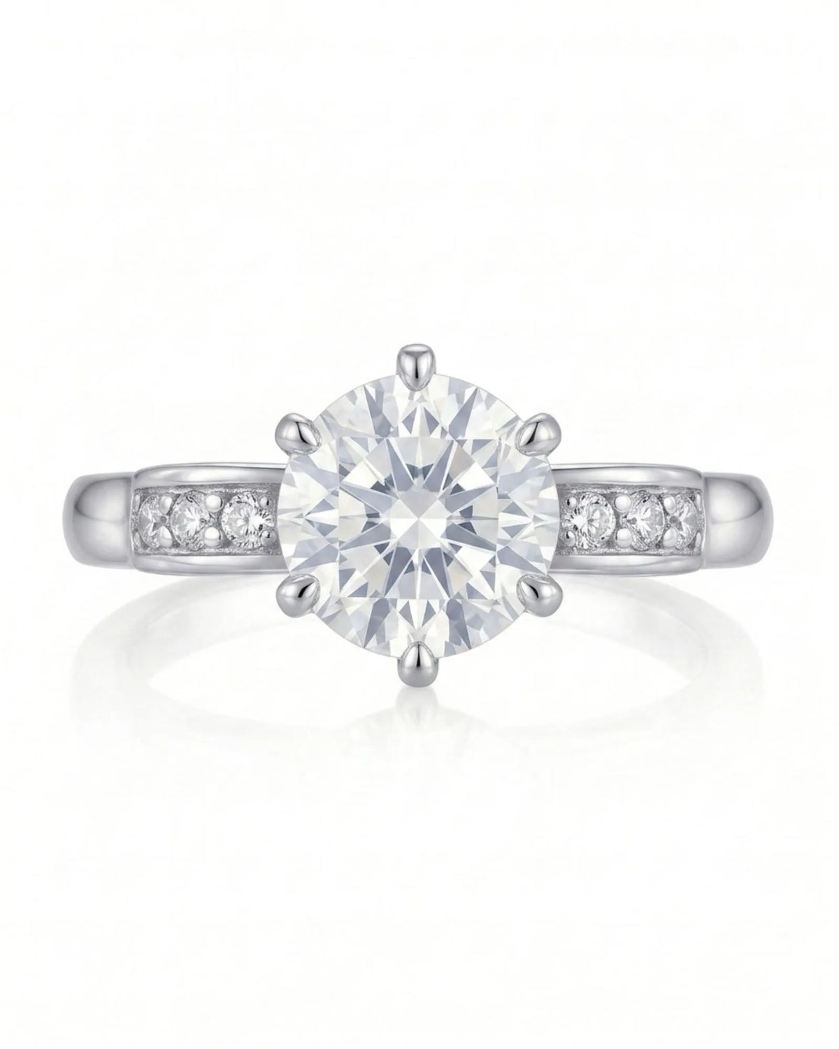 Natural round diamond engagement ring gallery and underside detail in 18K white gold | SARATTI
