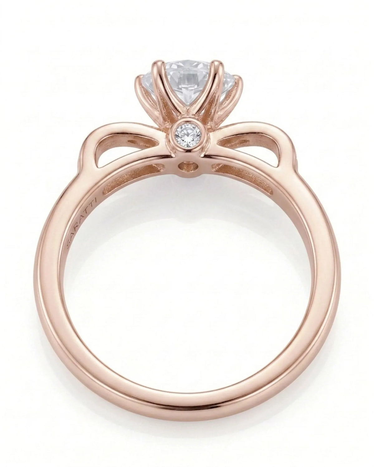 Natural round diamond engagement ring side profile in 18K rose gold | SARATTI