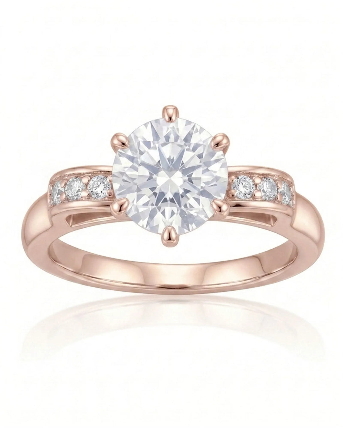Natural round diamond ring with open ribbon-style shoulders in 18K rose gold | SARATTI