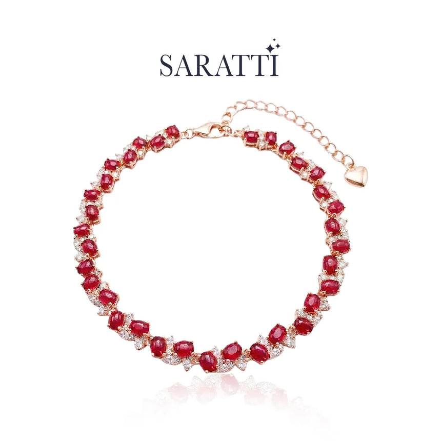 Natural ruby bracelet with oval halo setting | SARATTI