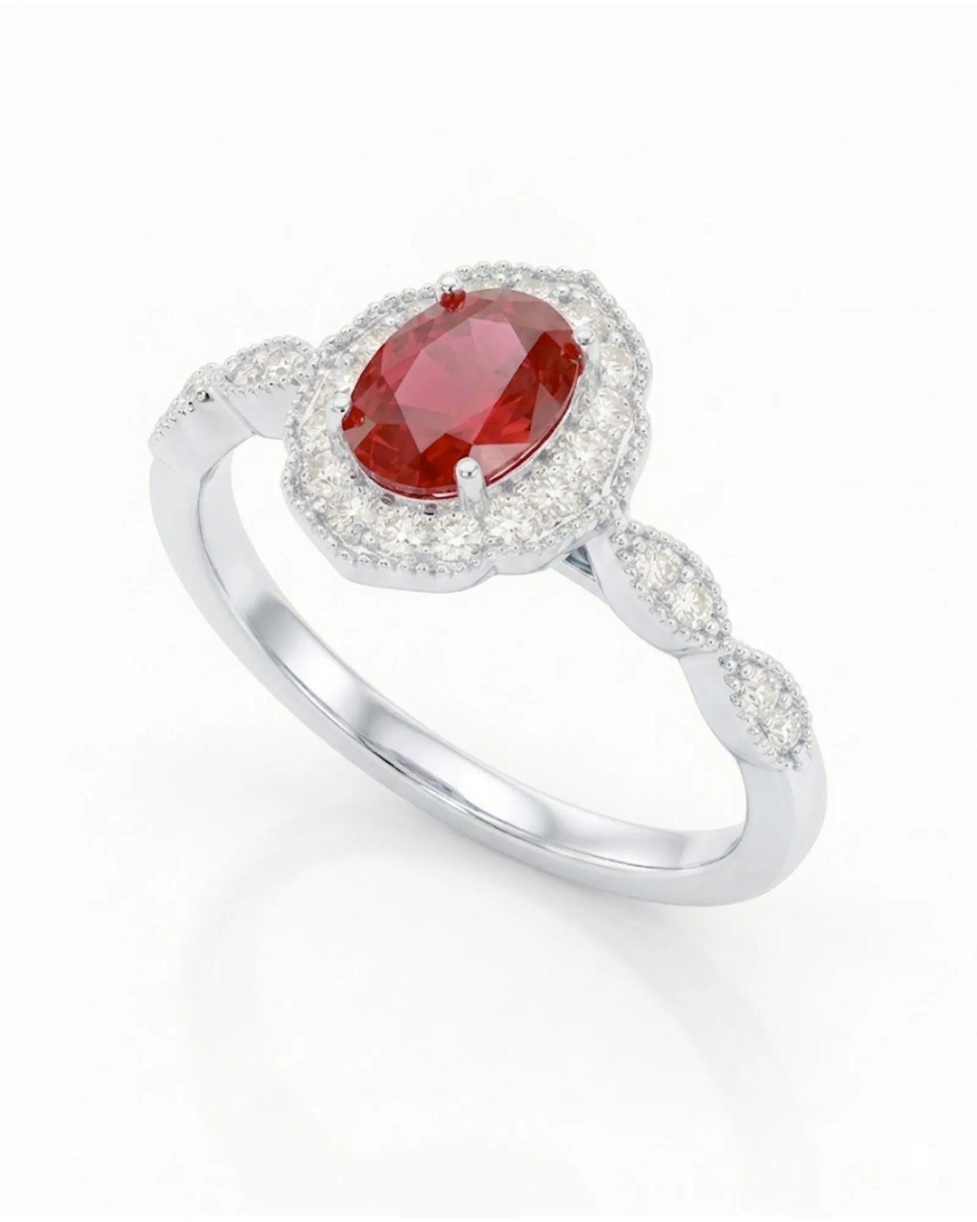 Natural ruby halo ring medallion design platinum setting | SARATTI